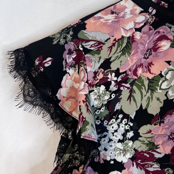 Lily White Black Floral Lace Ribbon Fairy Core Whimsical Dreamy Blouse Size MD - Picture 4 of 7